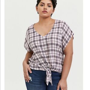 Torrid Plaid Challis Tie Front Midi Dolman Blouse